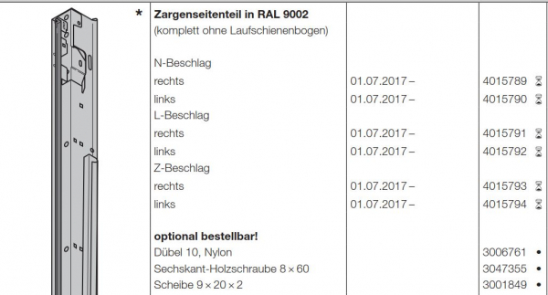 Hörmann Zargenseitenteil in RAL 9002, LPU 67 Thermo, N-Beschlag, rechts für die Baureihe 40, 4015789