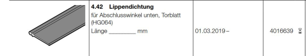 Hörmann Lippendichtung, (HST 42), BR 20, 30, Seiten-Sektionaltor
