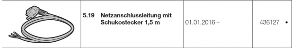 Hörmann Netzanschlussleitung mit Schukostecker 1,5 m HG 75 TD, 436127