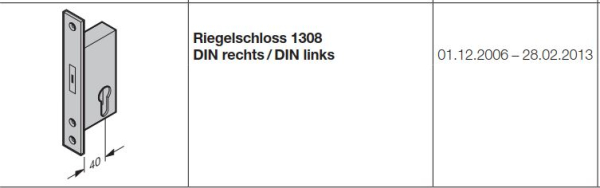Hörmann Ersatzteil Riegelschloss 1308 DIN rechts DIN links für Industrie Tore der Baureihe 40-50 , 3073251