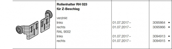 Hörmann Rollenhalter RH 023, für Z Beschlag, rechts, Baureihe 40, LPU 67 Thermo, 3095866
