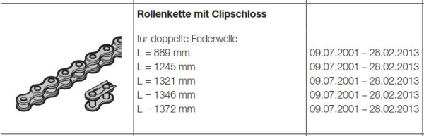 Hörmann Rollenkette mit Clip-Schloss für doppelte Federwelle L = 1372 mm für die Industrietor Baureihe 20, 30, 40, 50, 3085665