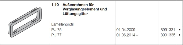 Hörmann Außenrahmen für Verglasungselement und Lüftungsgitter PU 75, 8991331