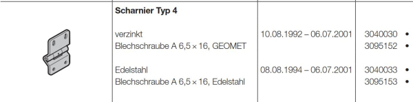 Hörmann Scharnier Typ 4 verzinkt für die Baureihen Privat 30 und für die Industrie 30, 40, 50, 60, 3040030