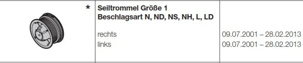 Hörmann Seiltrommel Größe 1 Beschlagsart N, ND, NS, NH, L, LD rechts für die Industrietore der Baureihe 30, 40, 50, 60, 3072582