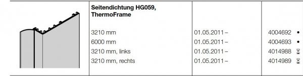 Hörmann Seitendichtung HG059, 3210 mm ThermoFrame, Baureihe 40, 4004692