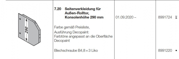 Hörmann Seitenverkleidung, Konsolenhöhe 290 mm RollMatic, 8991724