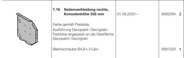 Hörmann Seitenverkleidung rechts, Konsolenhöhe 335 mm Garagen-Rolltor RollMatic T, 8992084