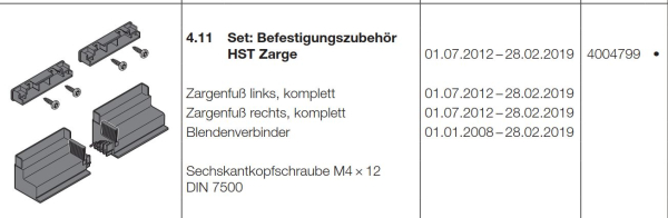 Hörmann Set: Befestigungszubehör HST Zarge (HST 42) BR10, Seiten-Sektionaltor, 4004799