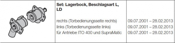 Hörmann Set Lagerbock Beschlag L und LD für Antriebe ITO 400 und Supramatic für die Industrietore der Baureihe 40-50, 3091847