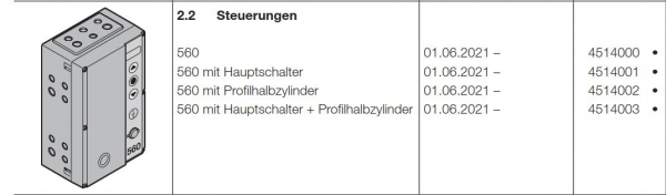 Hörmann Steuerung 560 mit Hauptschalter + Profilhalbzylinder, 4514003