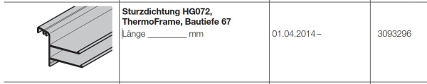 Hörmann Sturzdichtung HG072 ThermoFrame Bautiefe 67 Ersatzteil für die Industrietor der Baureihe 50, 3093296