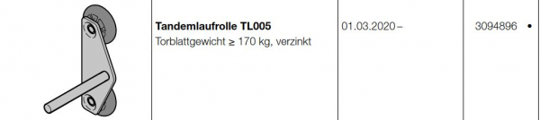 Hörmann Tandemlaufrolle TL005 für die Baureihe 40 (Privattore), 3094896