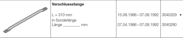 Hörmann Verschlussstange Länge 310 mm Industrietor Baureihe 20, 30, 40, 50, 60, 3040329