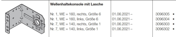 Hörmann Wellenhaltekonsole mit Lasche Nr. 1, WE = 160, rechts Baureihe 60, 3096305