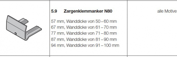Hörmann Zargenklemmanker 67 mm für das Fertiggaragentor F80, 1021907