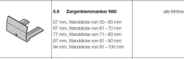 Hörmann Zargenklemmanker 94 mm für das Fertiggaragentor F80, 1021931