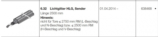 Hörmann Lichtgitter HLG Sender Länge 2500 mm, 638468