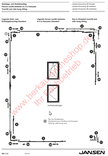 Jansen-Economy 50 Fenster, Mittenverriegelung, 599.413,  FFH 1301-1800, für Drehkipp- und Drehbeschlag