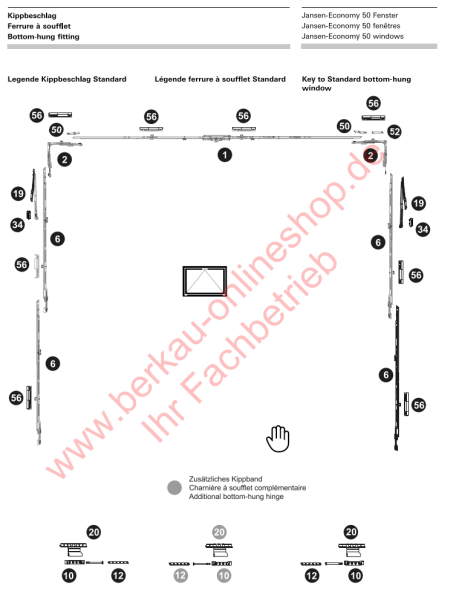 Jansen-Economy 50 Fenster, Mittenverriegelung, 599.416, für den Kippbeschlag, MK.750-1