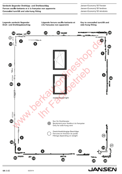 Jansen-Economy 50 Fenster, Adapterplatte Links, 599.455, für Verdeckt liegender Drehkipp- und Drehbeschlag