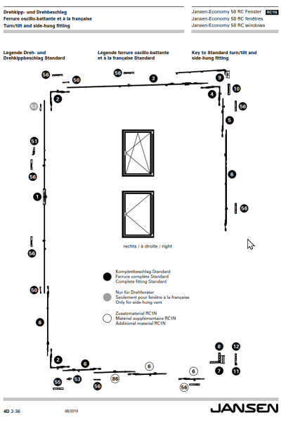 Jansen-Economy 50 Fenster RC1N, Mittenverriegelung 599.551, FFH 490-1475, für Drehkipp- und Drehbeschlag