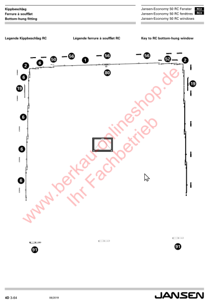 Jansen-Economy 50 Fenster, RC2, RC3 Mittenverriegelung, 599.415, für den Kippbeschlag