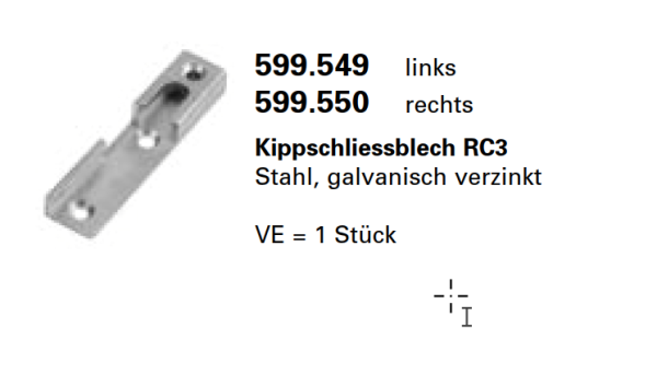 Jansen-Economy 50 RC Fenster, Sicherheitsschliessblech RC3 Stahl Links, galvanisch verzinkt, Artikel Nr. 599.549