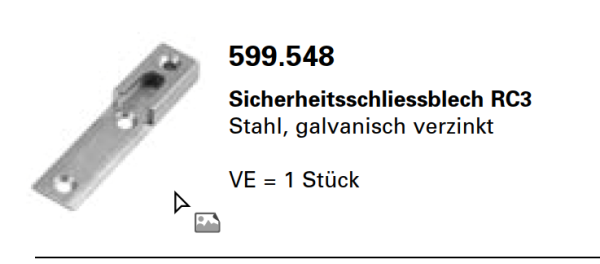 Jansen-Economy 50 RC Fenster, Sicherheitsschliessblech RC3 Stahl, galvanisch verzinkt, Artikel Nr. 599.548