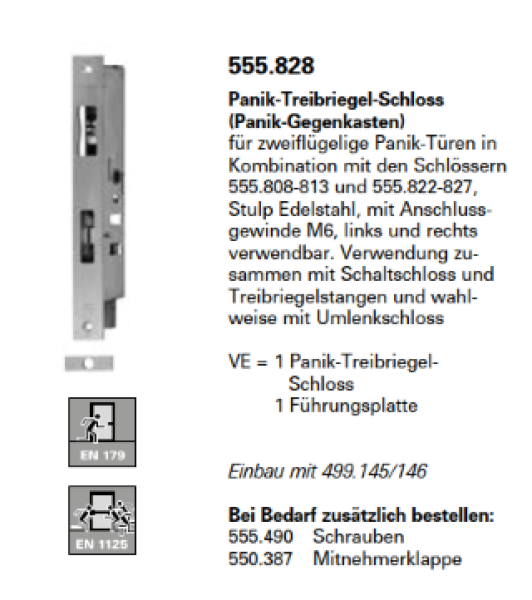 Jansen Janisol 2 EI30 Panik-Treibriegel-Schloss-Panik-Gegenkasten 555.828, für ein- und zweiflügeligen Türen