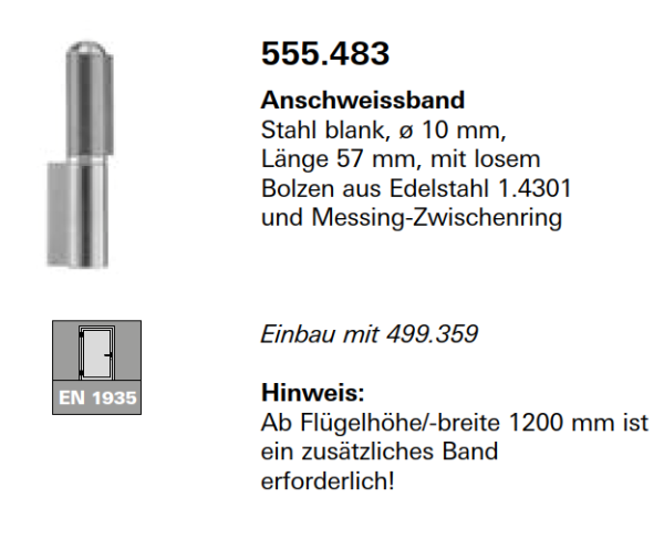 Jansen Janisol Arte 2.0, Anschweissband Stahl blank, ø 10 mm, Länge 57 mm, mit losem,Artikel Nr. 555.483