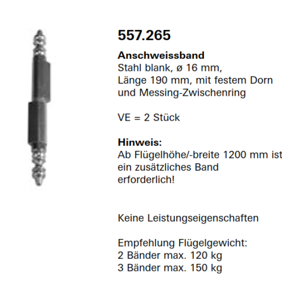 Jansen Janisol Arte 2.0, Anschweissband Stahl blank, ø 16 mm, Länge 190 mm, mit losem, Artikel Nr. 557.265