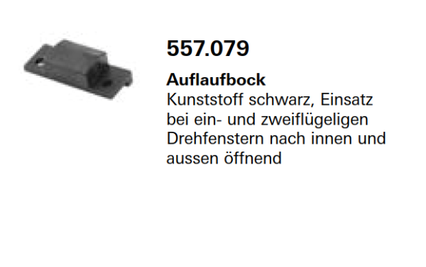 Jansen Janisol Arte 2.0, Auflaufbock Kunststoff schwarz, Einsatz bei ein- und zweiflügeligen Drehfenstern, Artikel Nr. 557.079