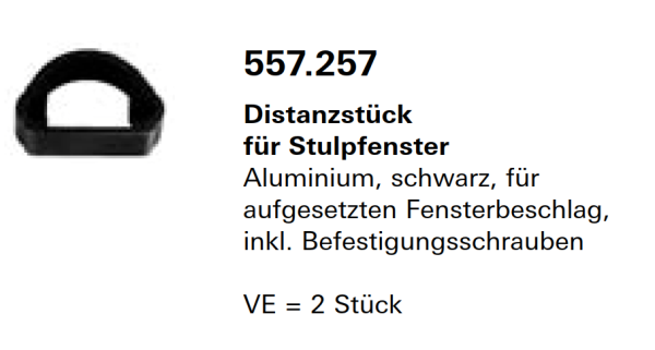 Jansen Janisol Arte 2.0 Distanzstück für Stulpfenster, Aluminium schwarz, für aufgesetzten Fensterbeschlag, Artikel Nr.557.257