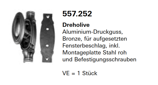 Jansen Janisol Arte 2.0 Dreholive, Aluminium-Druckguss, Bronze, für aufgesetzten Fensterbeschlag, Artikel Nr. 557.252