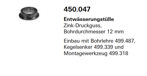 Jansen Janisol Arte 2.0, Entwässerungstülle Zink-Druckguss, Bohrdurchmesser 12 mm, 450.047