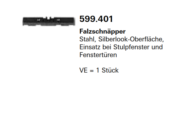 Jansen Janisol Arte 2.0, Falzschnäpper, Stahl, Silberlook-Oberfläche, Einsatz bei Stulpfenster und Fenstertüren, Artikel Nr. 599.401