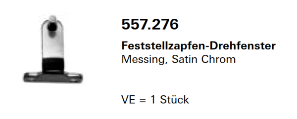 Jansen Janisol Arte 2.0 Feststellzapfen-Drehfenster, Messing, Satin Chrom, für aufgesetzten Fensterbeschlag, Artikel Nr.557.276