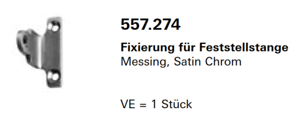 Jansen Janisol Arte 2.0 Fixierung für Feststellstange Messing, Satin Chrom, für aufgesetzten Fensterbeschlag, Artikel Nr.557.274