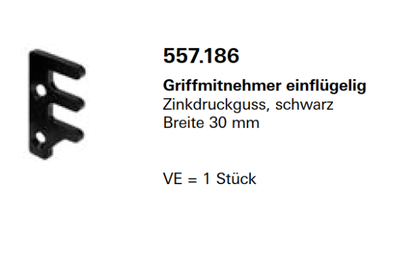 Jansen Janisol Arte 2.0, Griffmitnehmer einflügelig, Zinkdruckguss, schwarz, Breite 30 mm, Artikel Nr. 557.186