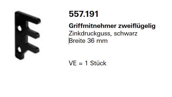 Jansen Janisol Arte 2.0, Griffmitnehmer zweiflügelig, Zinkdruckguss, schwarz, Breite 36 mm, Artikel Nr.557.191
