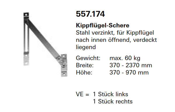 Jansen Janisol Arte 2.0 Kippflügel-Schere, Kippfenster, für Kippflügel nach innen öffnend, Artikel Nr.557.174