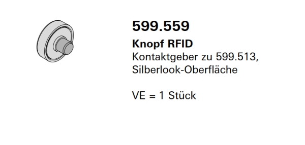 Jansen Janisol Arte 2.0 Knopf RFID, Kontaktgeber zu 599.513, Silberlook-Oberfläche, Artikel Nr.599.559