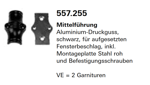 Jansen Janisol Arte 2.0 Mittelführung, Aluminium-Druckguss, schwarz, für aufgesetzten Fensterbeschlag, Artikel Nr.557.255