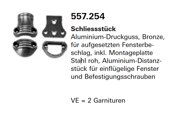 Jansen Janisol Arte 2.0 Schliessstück, Aluminium-Druckguss, Bronze, für aufgesetzten Fensterbeschlag, Artikel Nr.557.254