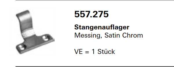 Jansen Janisol Arte 2.0 Stangenauflager, Messing, Satin Chrom, für aufgesetzten Fensterbeschlag, Artikel Nr.557.275