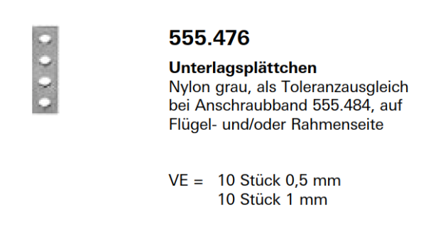 Jansen Janisol Arte 2.0, Unterlagsplättchen Nylon grau, als Toleranzausgleich, Artikel Nr. 555.476