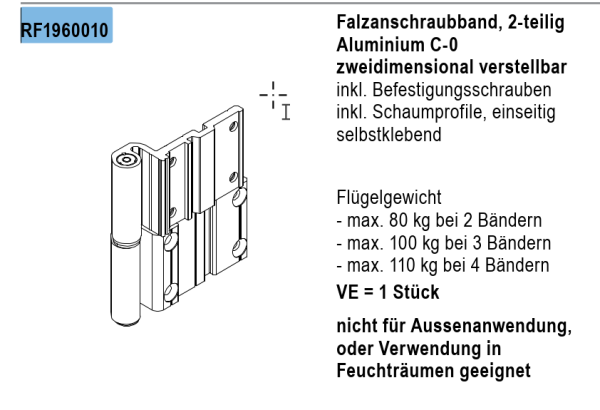 Jansen rp fineline 70W, Falzanschraubband, 2-teilig Aluminium C-0 zweidimensional verstellbar, Artikel Nummer RF1960010