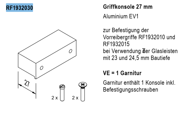 Jansen rp fineline 70W, Griffkonsole 27 mm Aluminium EV1, Artikel Nummer RF1932030
