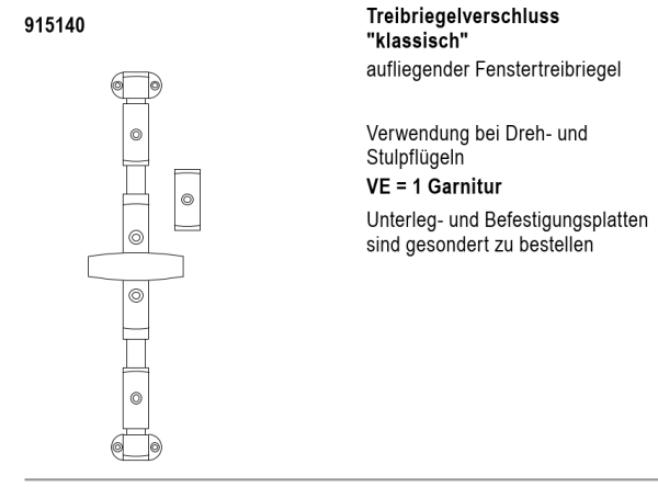 Jansen rp fineline 70W, Treibriegelverschluss klassisch aufliegender Fenstertreibriegel, Artikel Nummer 915140